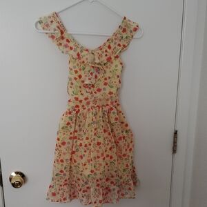 Blueberi Boulevard Floral Kids  Dress - Yellow with Red And Green Colors